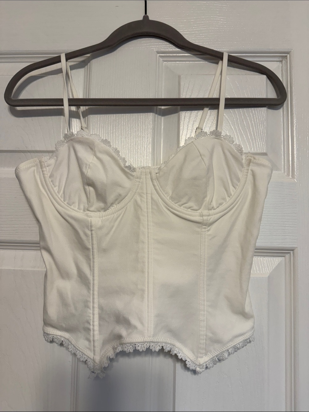 Muse White Lace-Trim Bustier Crop Top